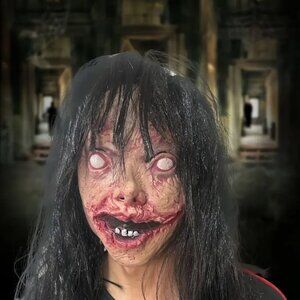 Spooky Halloween Latex Mask with Hair